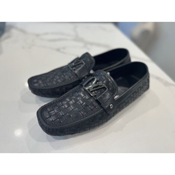 Louis Vuitton Monte Carlo Loafers in Woven Black Leather Size 10 - Picture 1 of 12